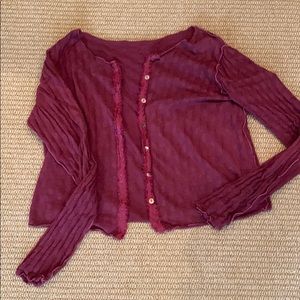 Cut loose cardigan maroon red